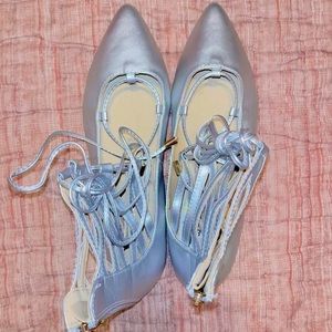 Pointed Silver Lace Up Ankle High Ballet Slippers